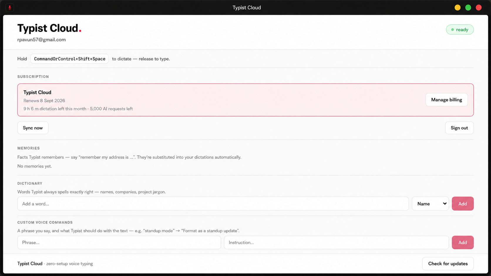 Typist Cloud in action — press the hotkey, speak, and polished text lands at your cursor
